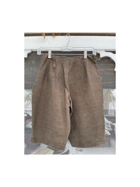 90s Dress Shorts Flat Front 100% Raw Silk Olive Green Side Zip Sz 2